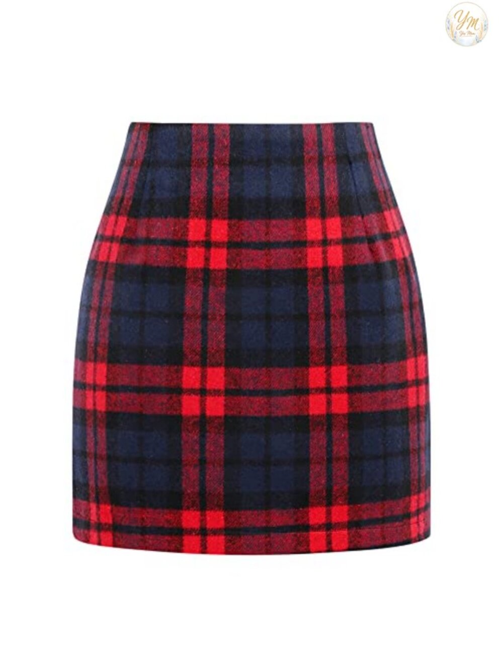 Kinghua Women's Wool Plaid Mini Skirt High Waisted Bodycon Pencil